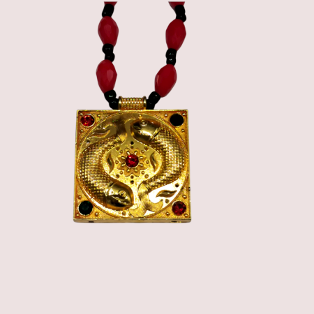 Handcrafted Brass Alloy Royal Red Beaded Temple Pendant Necklace